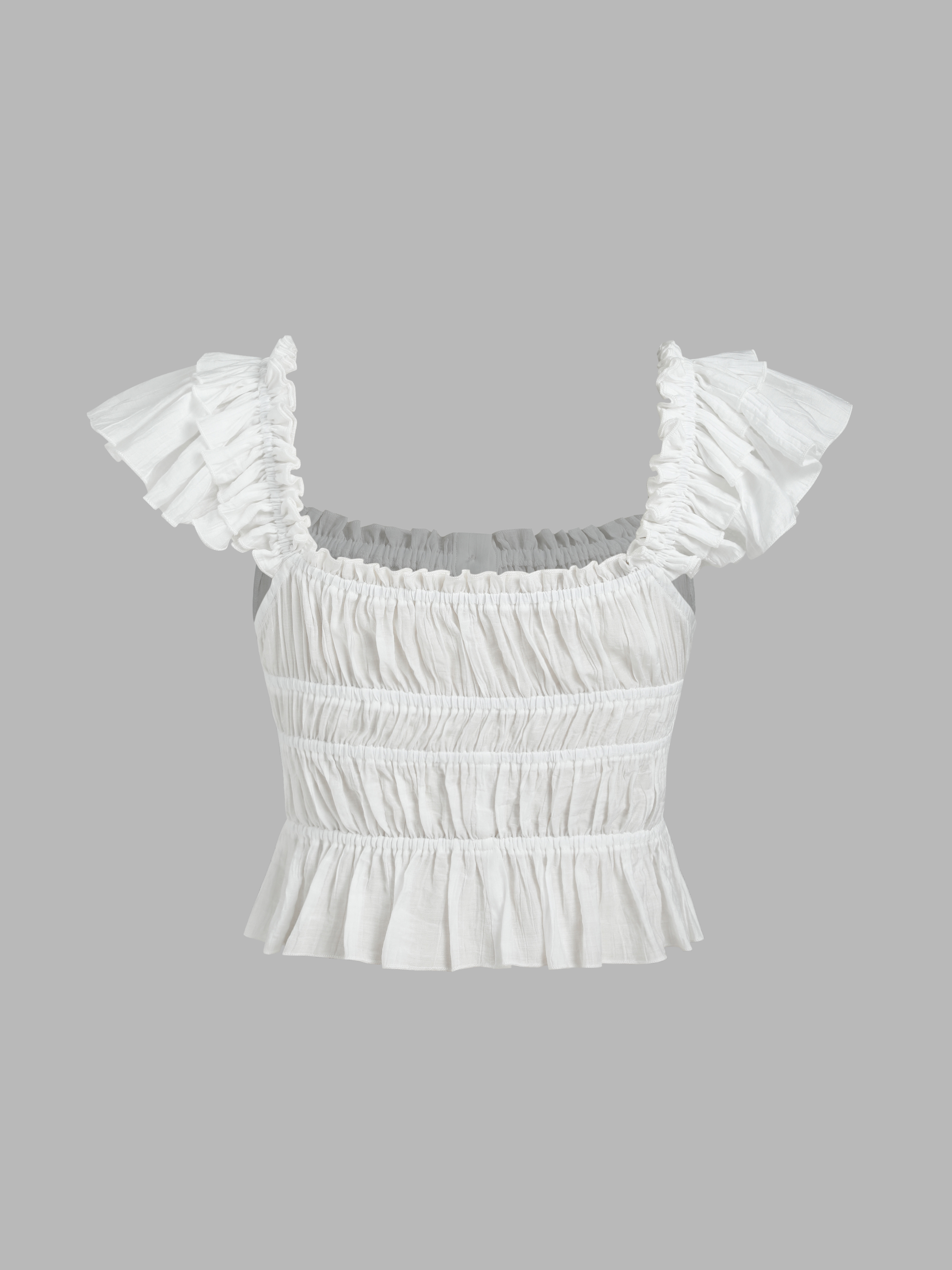 Woven Shirred Ruffle Button Up Top For Daily Casual Vacation