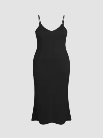 Einfarbiges V-Ausschnitt Cami Maxikleid Kurve & Plus