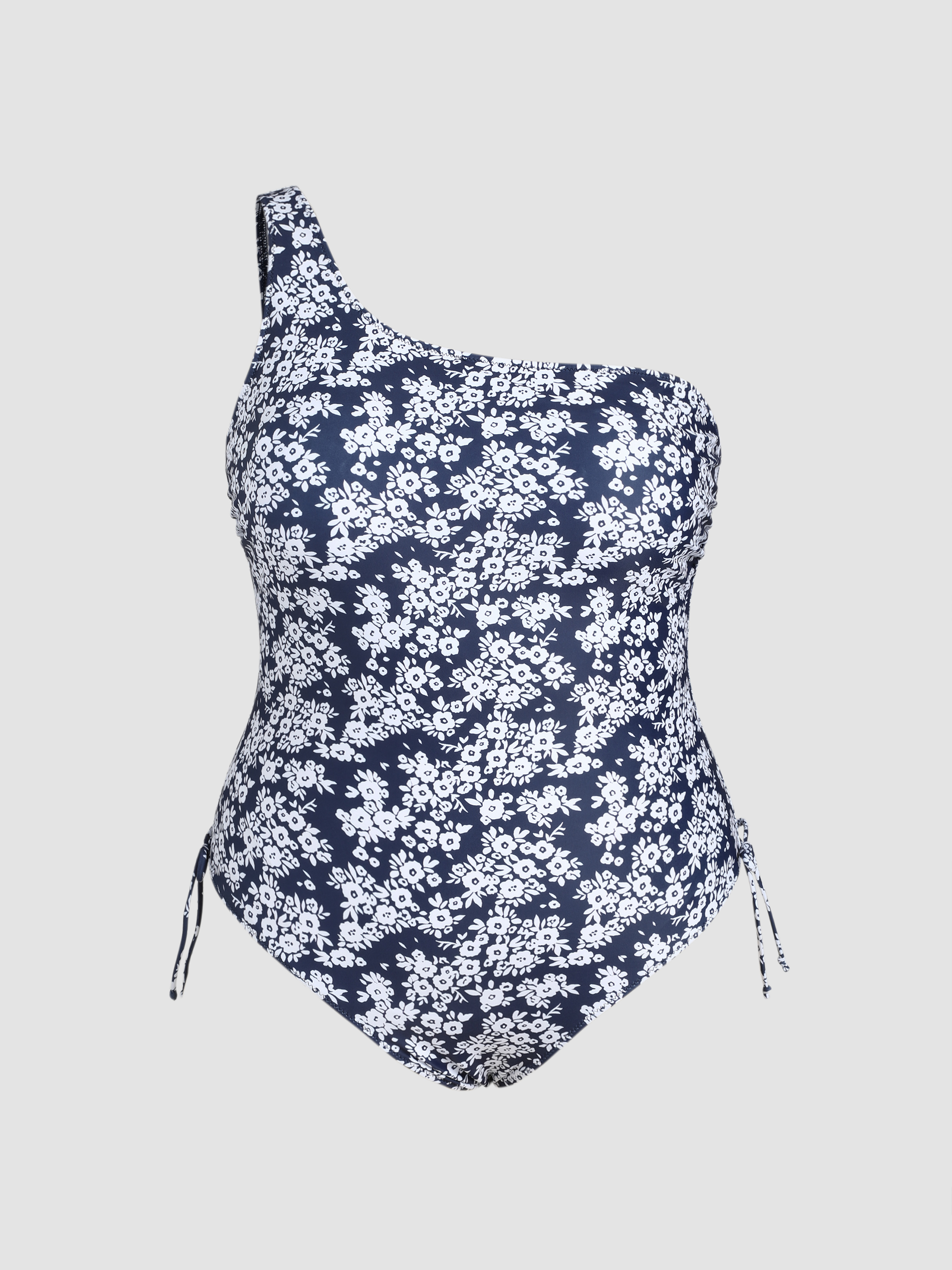 Curve & Plus Floral Print One Shoulder One Piece Swimsuit - Cider