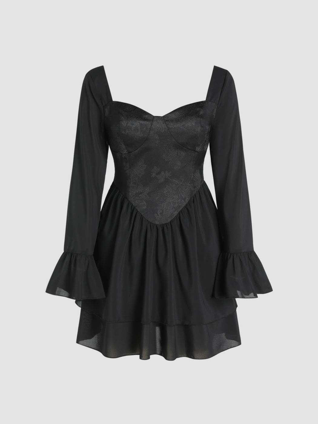 Long Sleeve Solid Color Ruffle Mini Dresses
