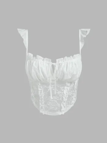 Blumiges durchsichtiges geknotetes Korsett-Crop-Cami-Top
