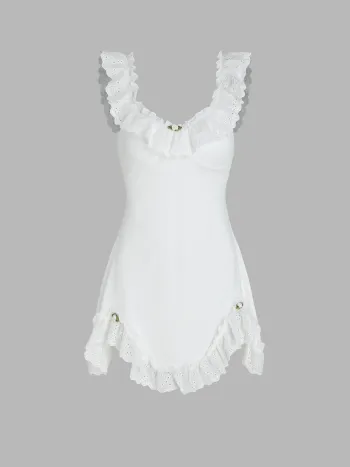  Einfarbiges Minikleid mit Blumenspitzenbesatz