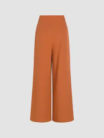 Solid Pleated Wide Leg Trousers