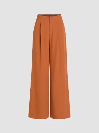 Solid Pleated Wide Leg Trousers