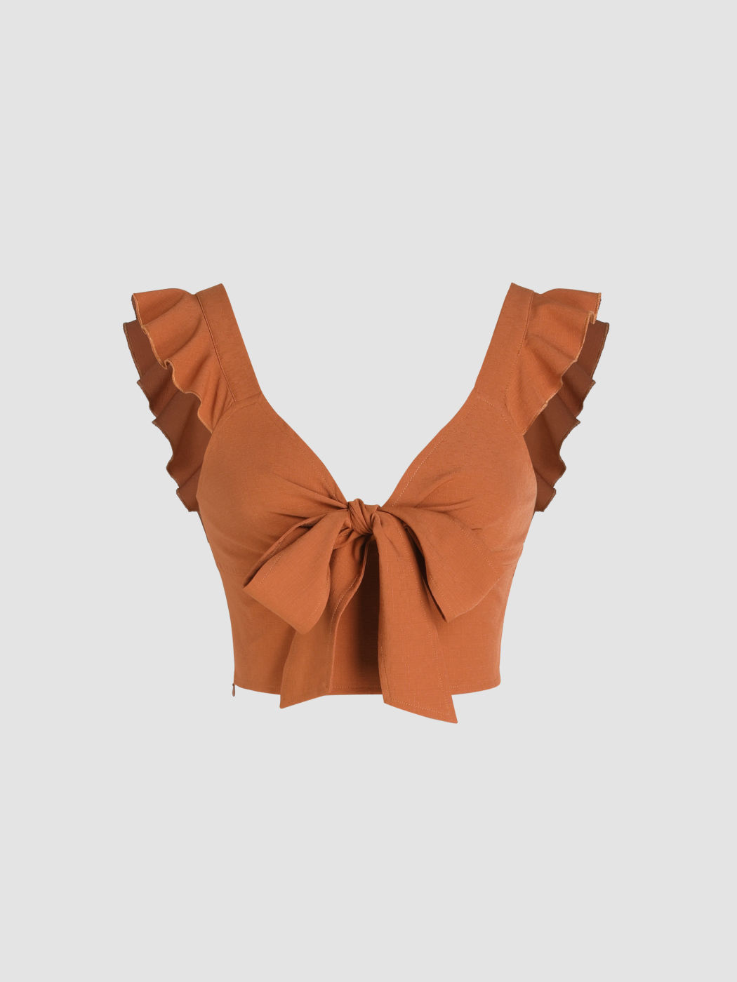 Festes geknotetes Crop-Top mit V-Ausschnitt und Rüschen