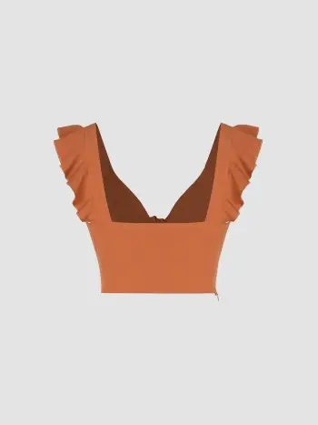 Top corto annodato con volant con scollo a V solido