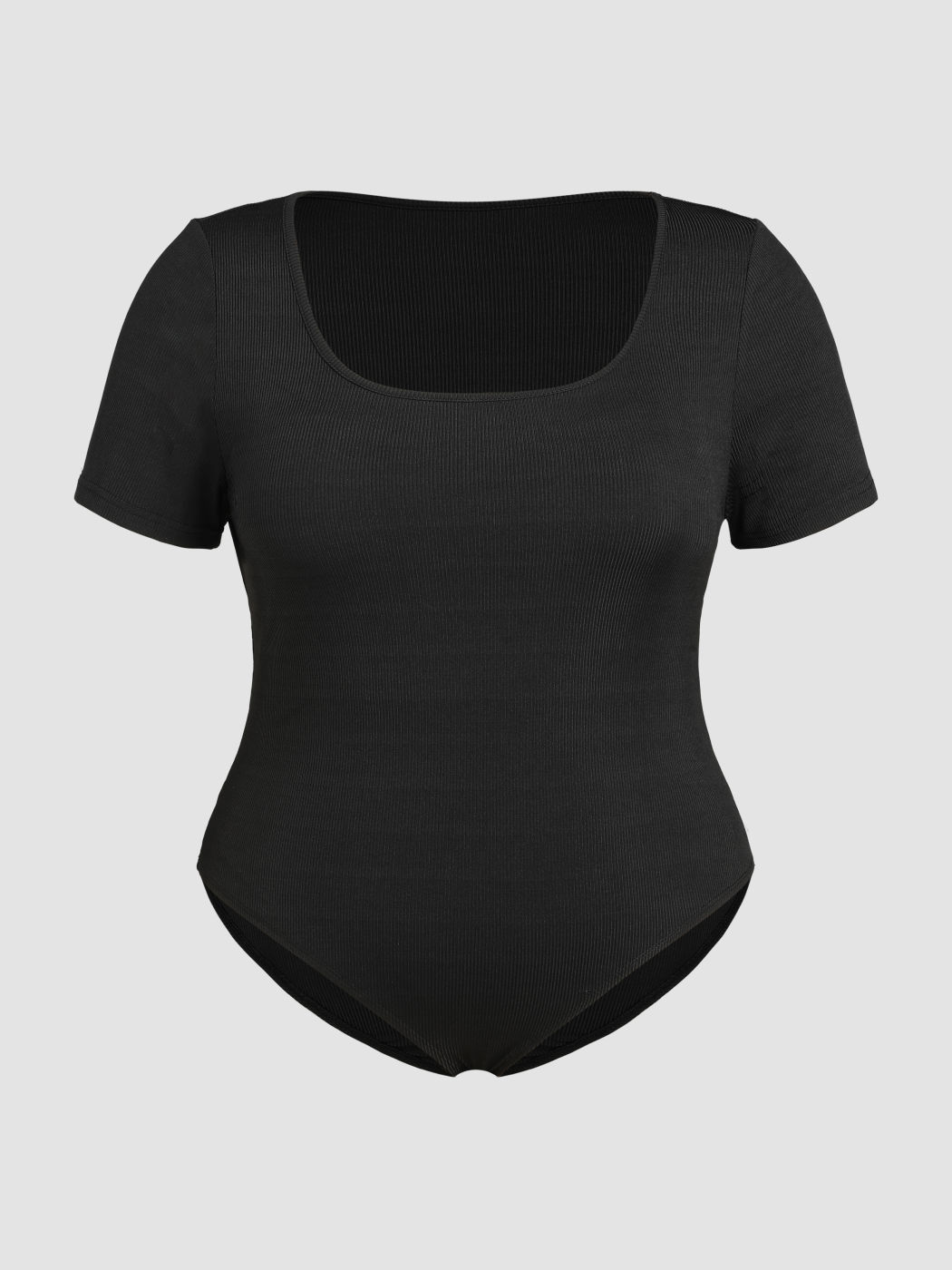 Solid Square Neck Short Sleeve Bodysuit Curve & Plus