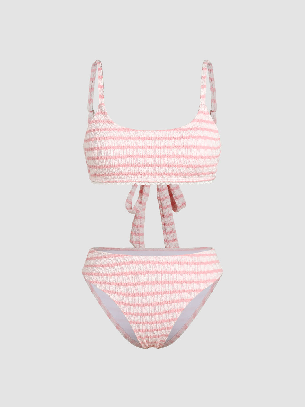 Bikini-Badeanzug mit U-Halsausschnitt und gestreifter Textur