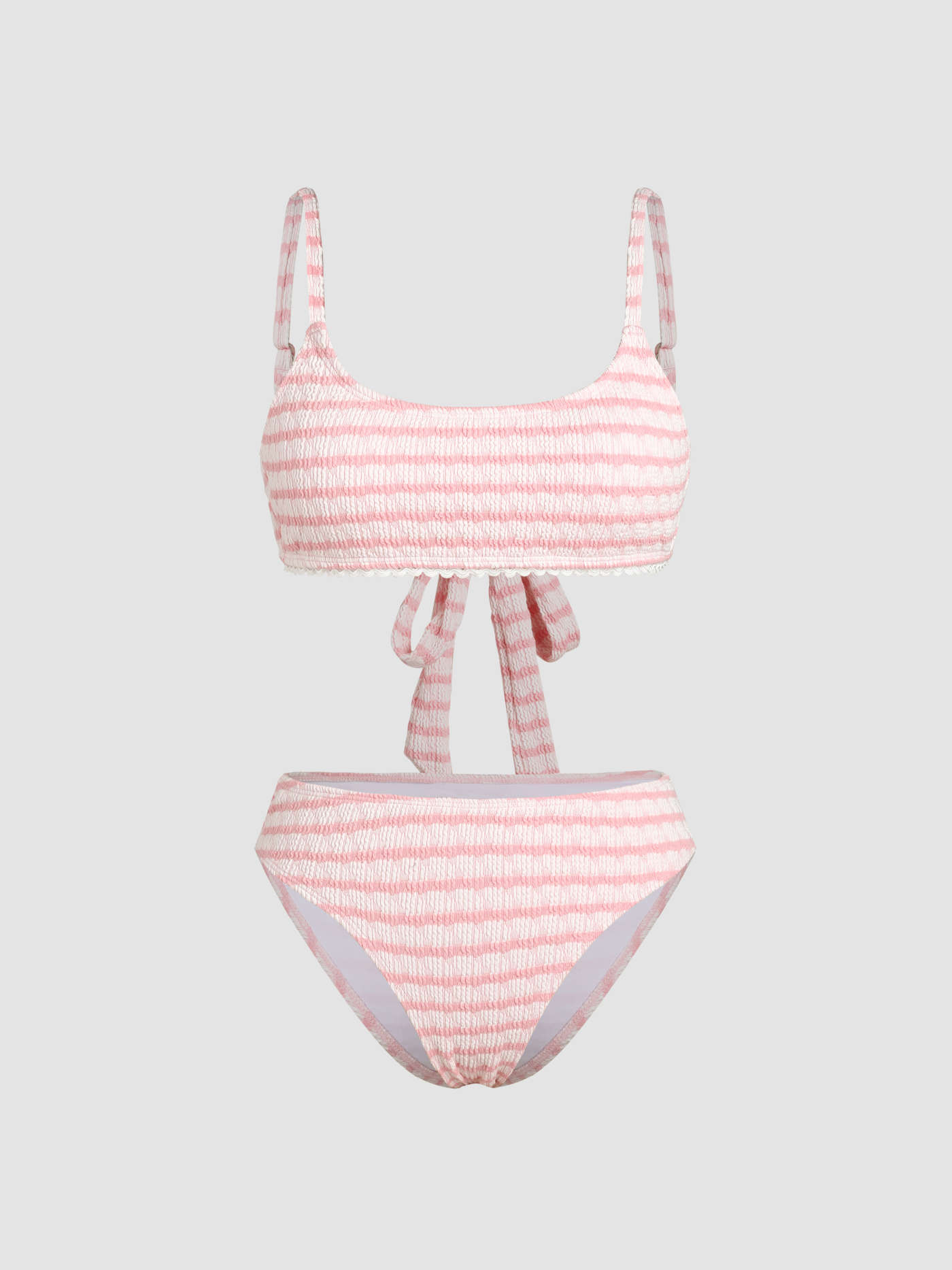 Miami Sunset Vacation U-neckline Striped Texture Bikini Swimsuit