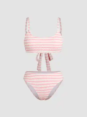 Bikini-Badeanzug mit U-Halsausschnitt und gestreifter Textur