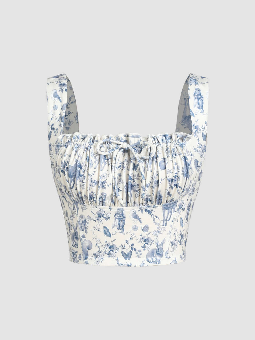 Floral Jersey Cropped Corset Top Blue