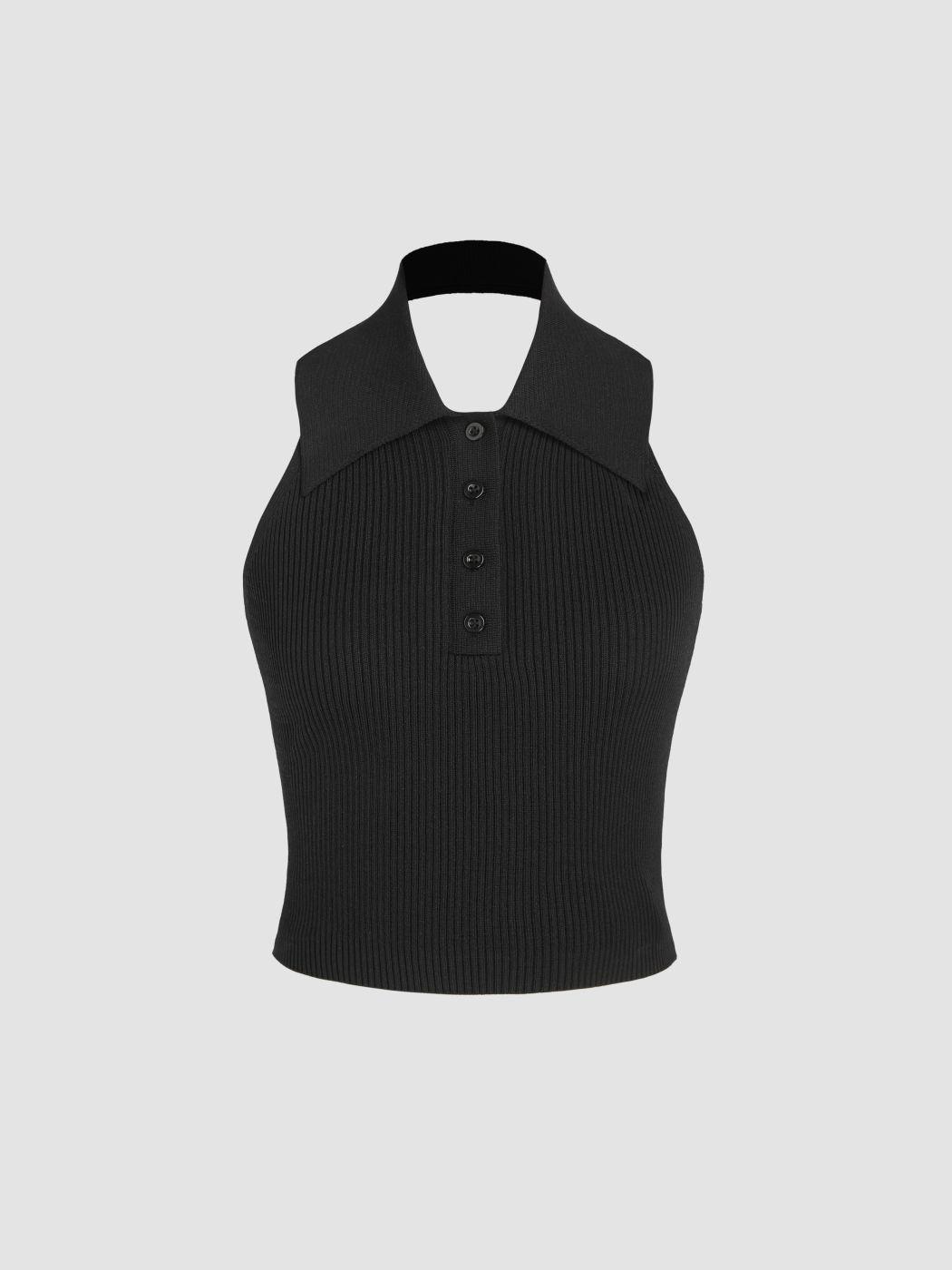 Collar Knitted Button Up Cami Top For Daily Casual