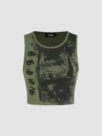 Eye Pattern Sleeveless Tank Top