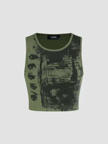 Eye Pattern Sleeveless Tank Top