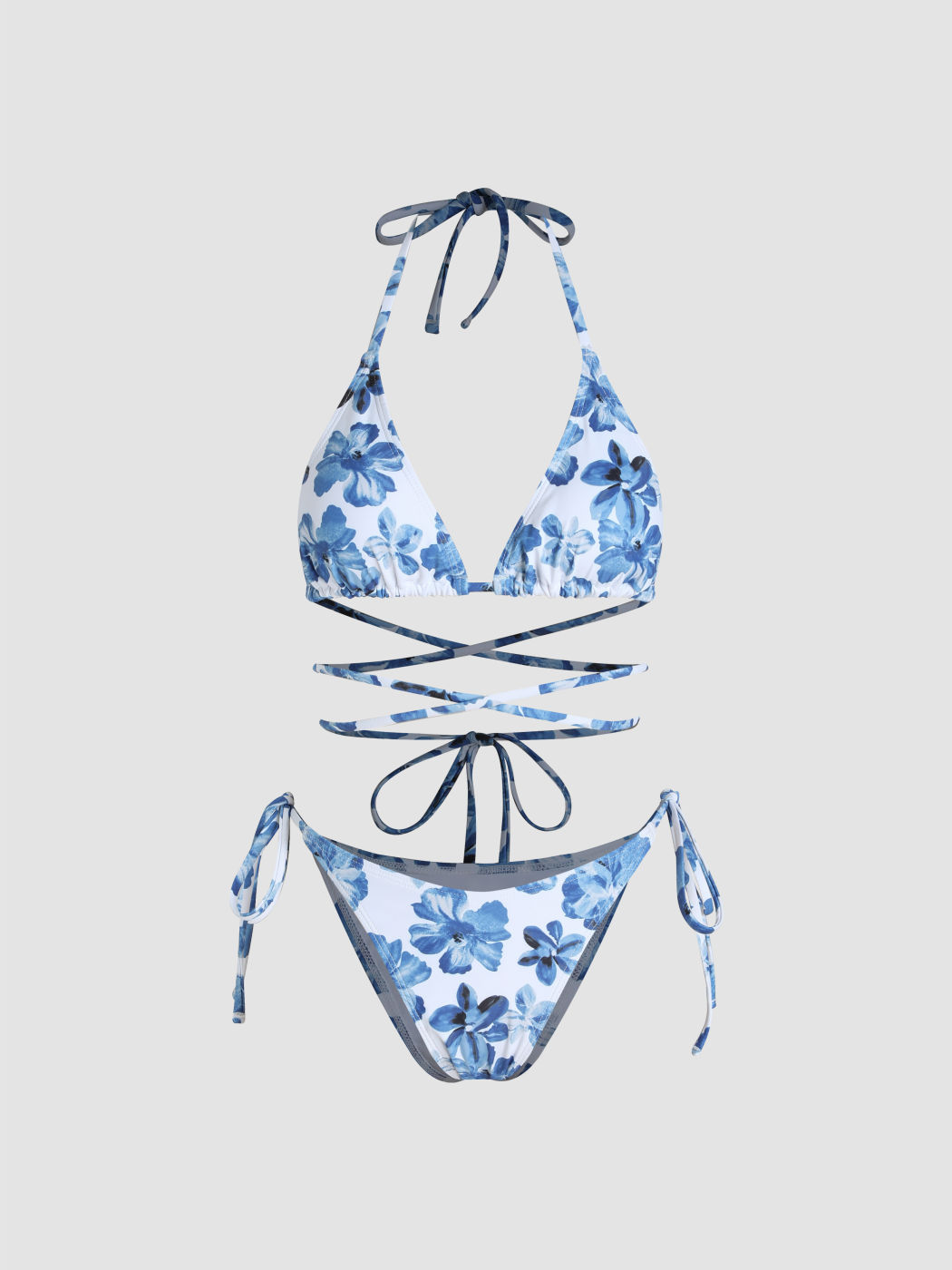 Floral Halter Knotted Bikini Swimsuit For Vacation Swimming Pool Beach
