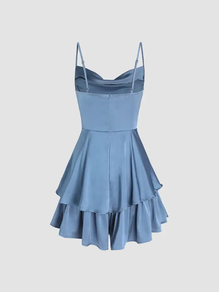 Solid Satin Cowl Neck Cami Mini Dress