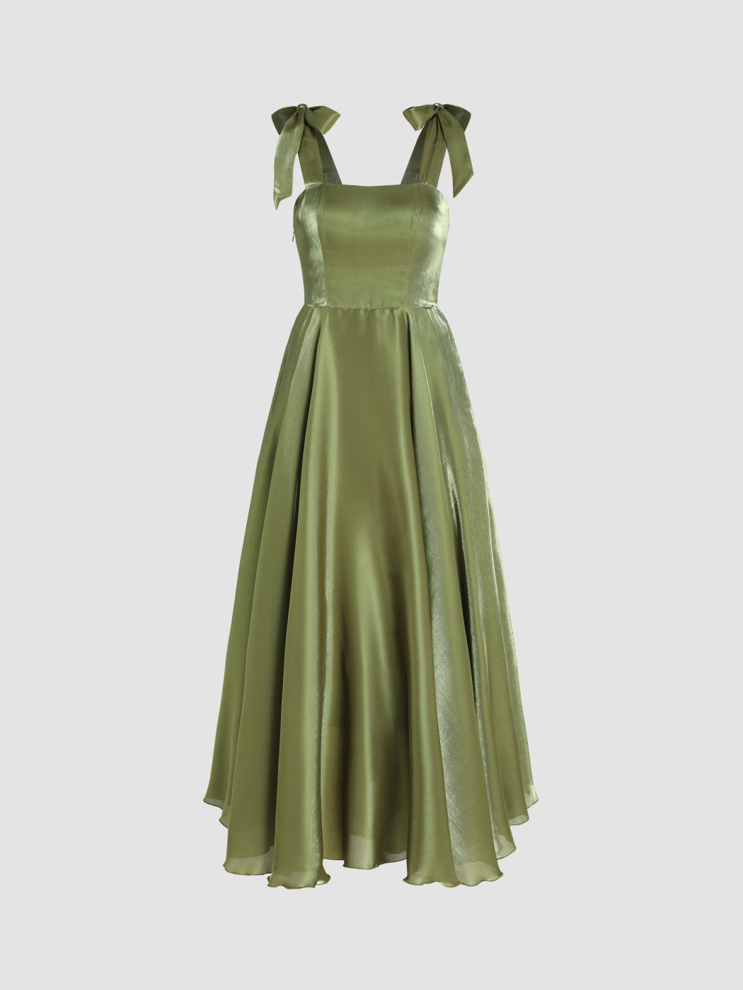 Satin Solid Square Neck Knotted Maxi Dress