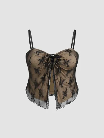 Schnür-Spitze Blumen Cami Crop Top Kurve & Plus