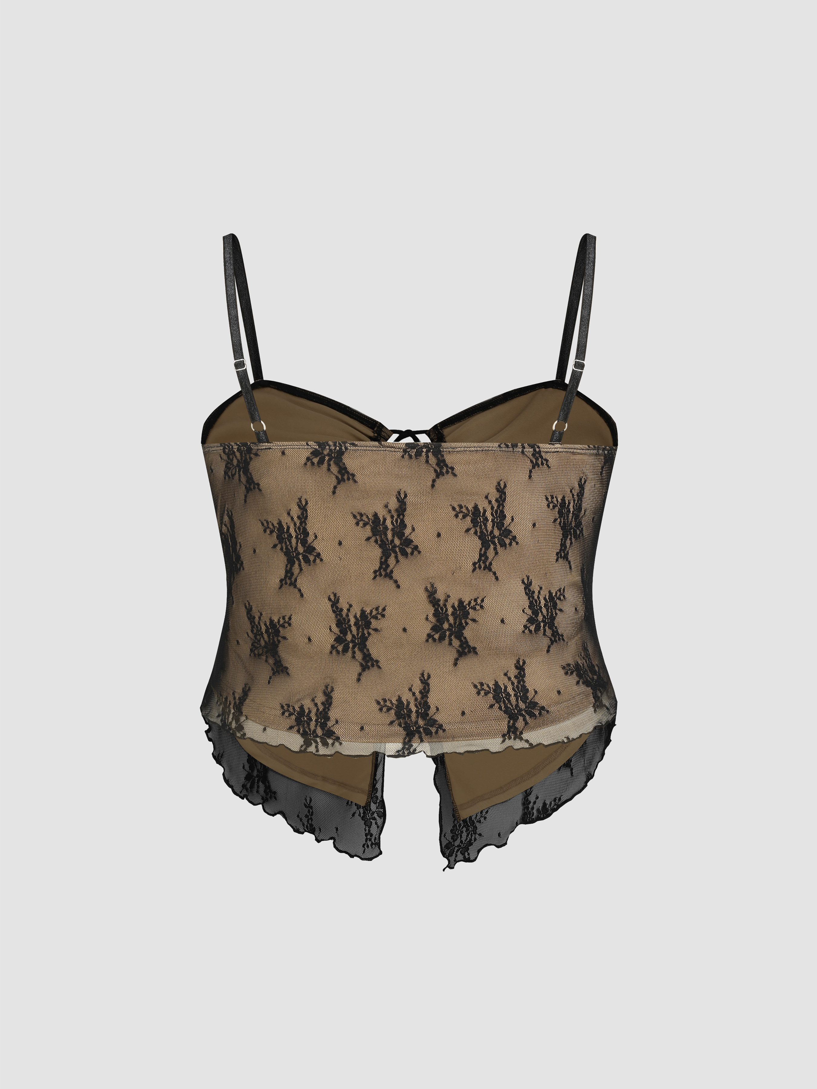 tie up lace floral cami crop top