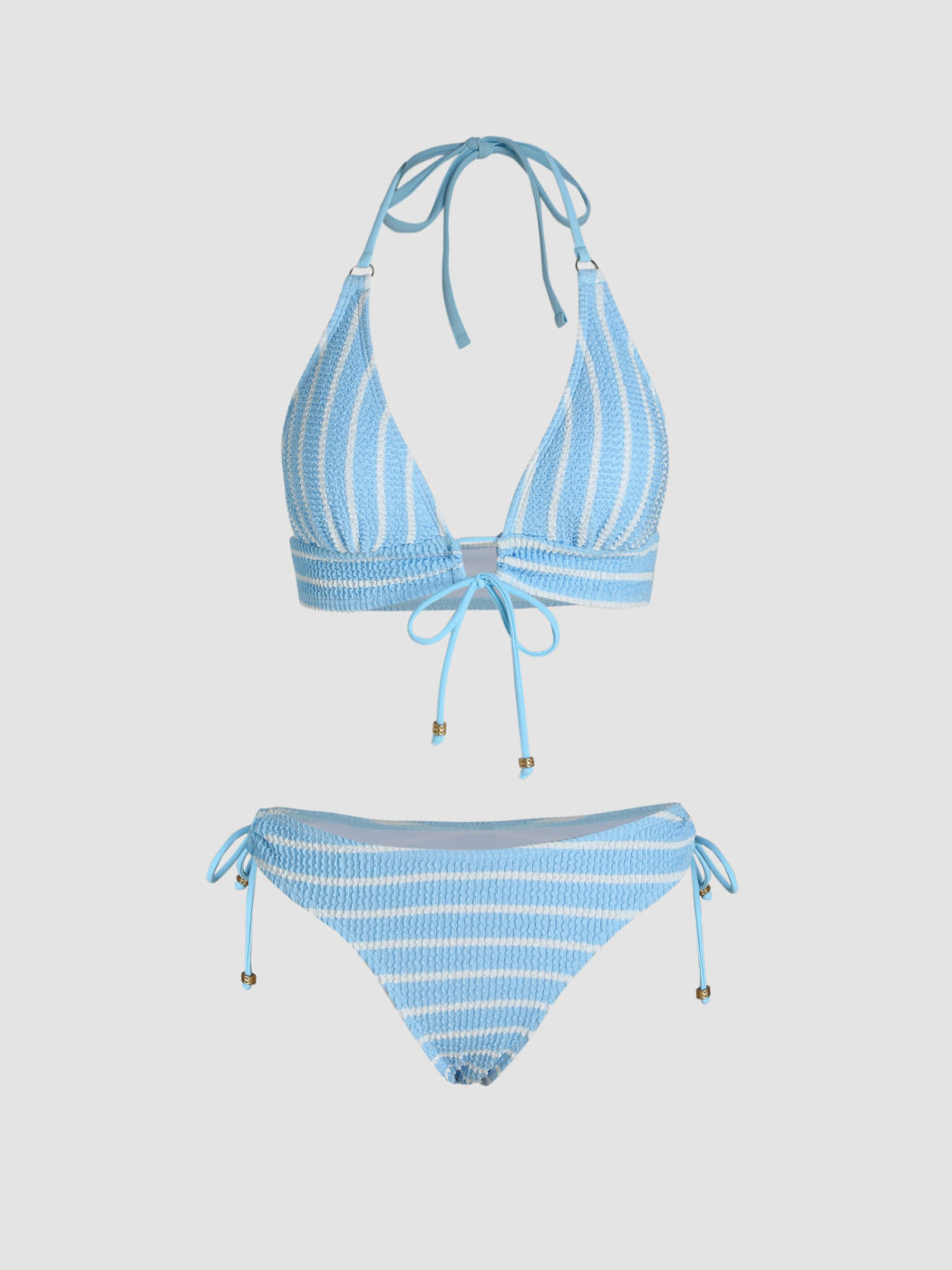 Gestreifter Neckholder-Bikini-Badeanzug mit Knoten