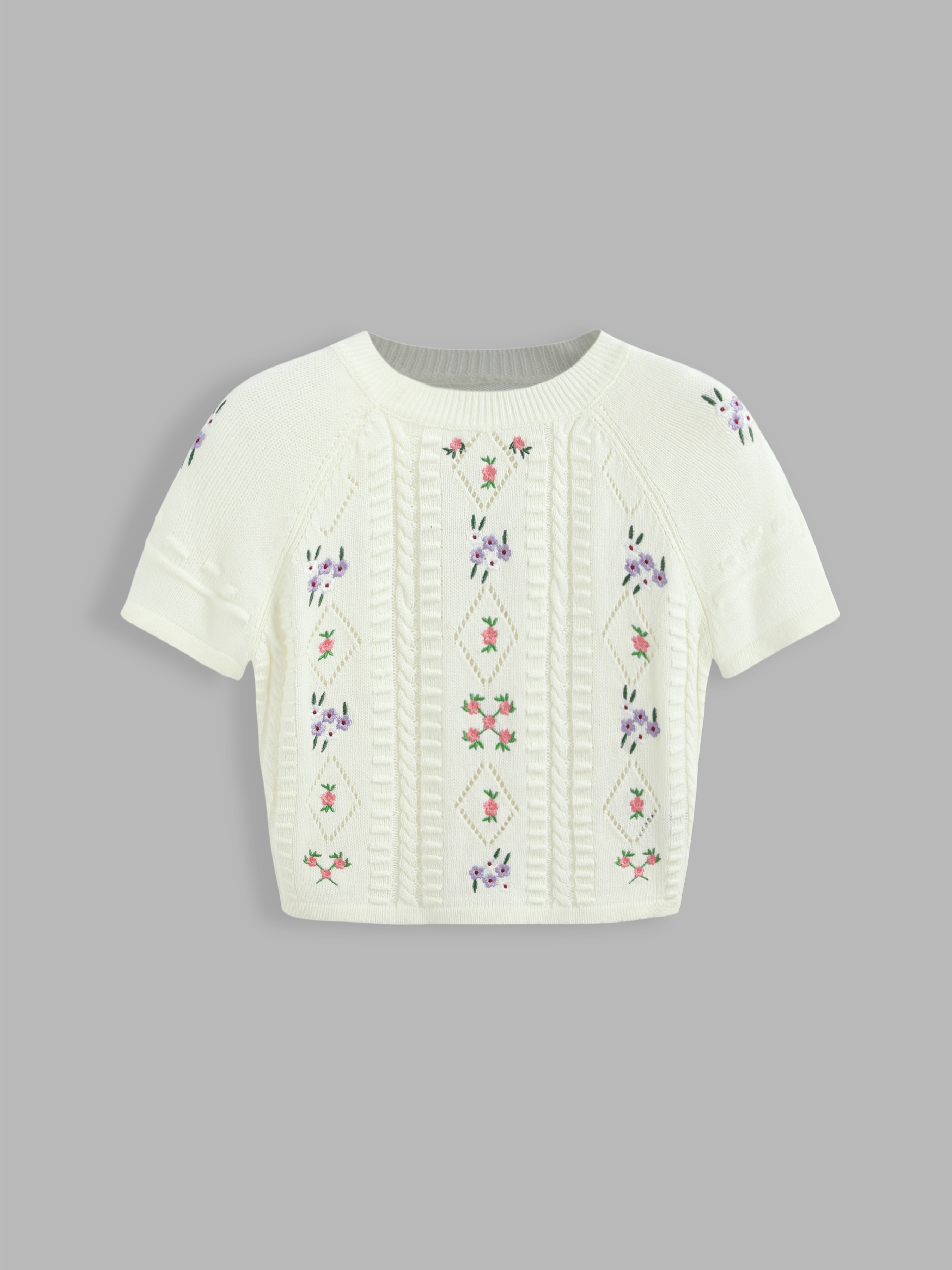 Haut court en tricot à motif floral