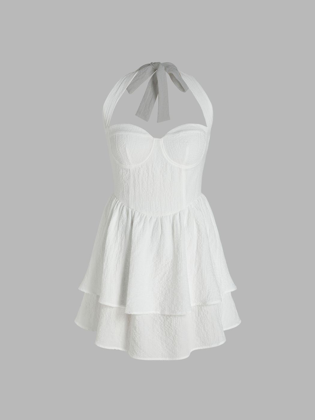Solids Neckholder-Minikleid mit geknoteten Rüschen