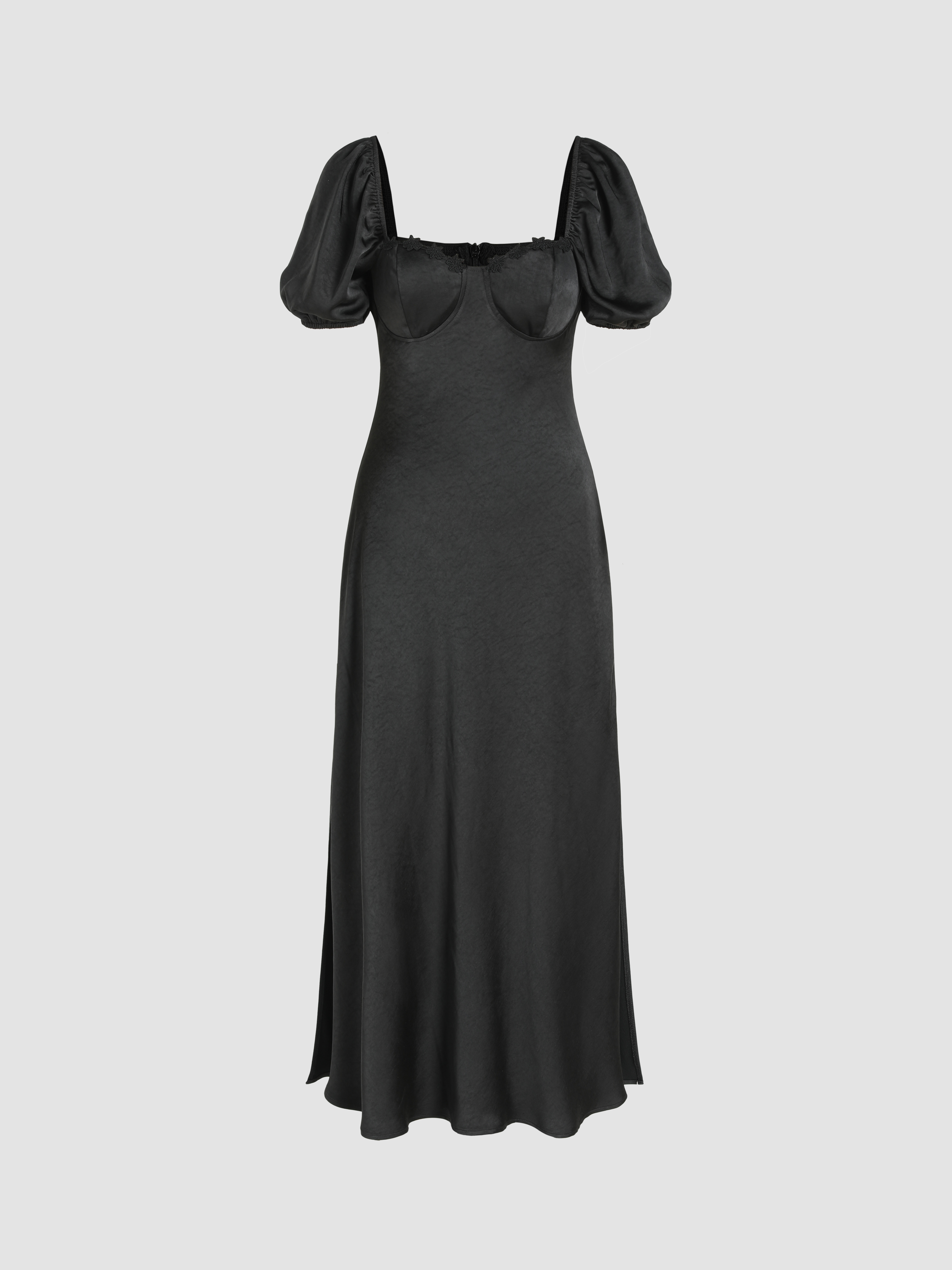 puff-sleeve-dress-satin-square-neck-puff-sleeve-split-maxi-dress-for-date