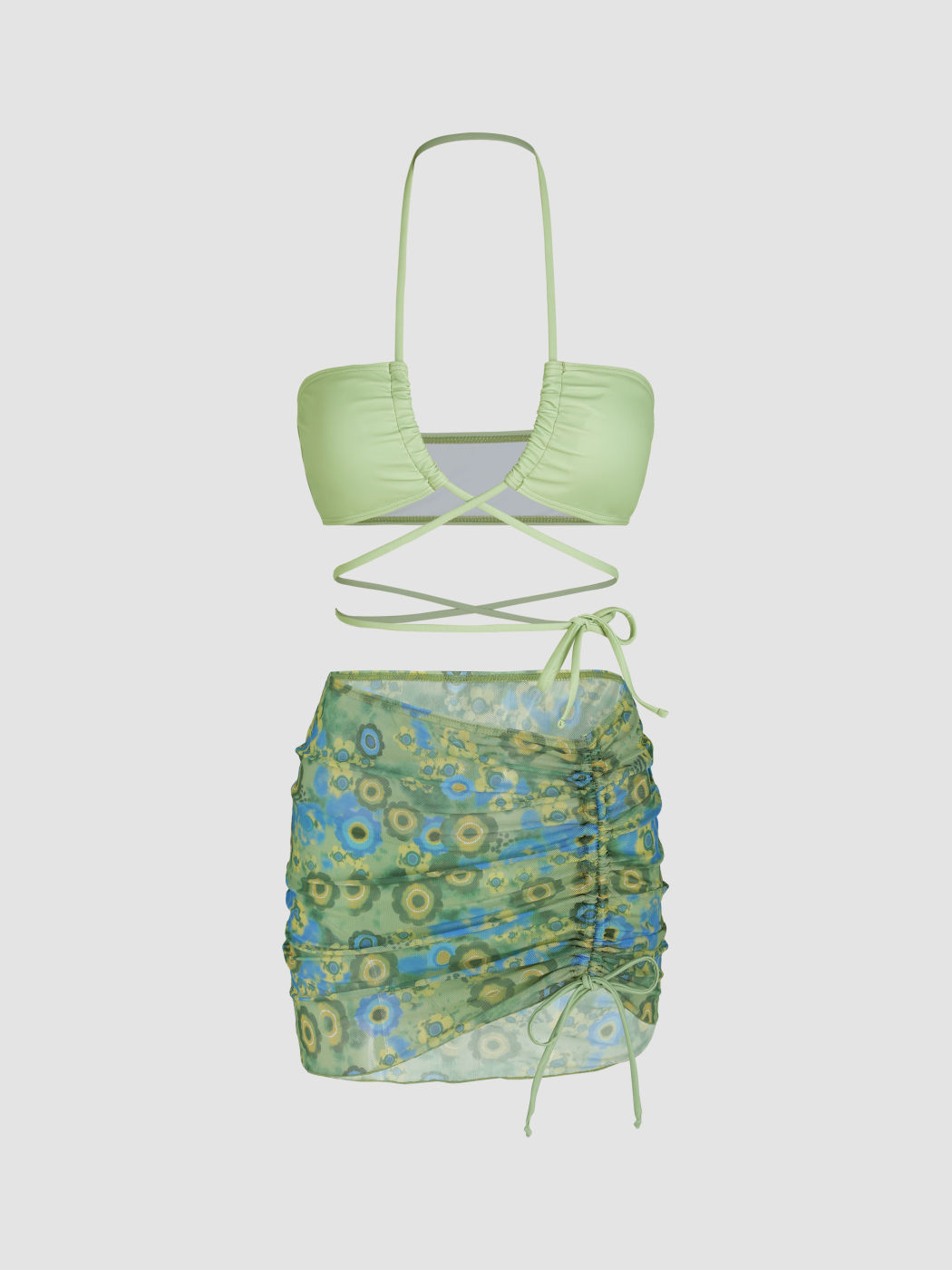  Lace Up Halter Bikini Badeanzug mit Blumen Sarong
