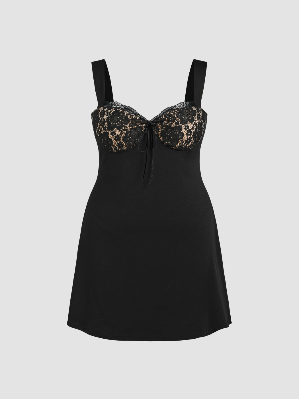 Jersey-Spitzen-Minikleid mit Herzausschnitt und Knoten Kurve & Plus