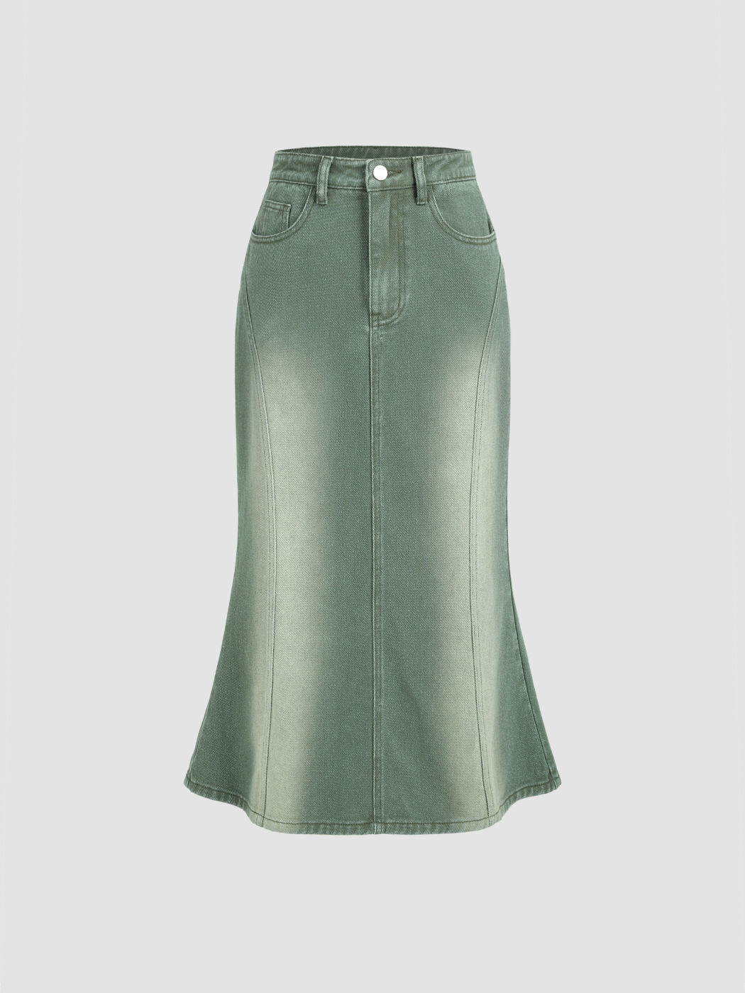 Split Mermaid Denim Midi Skirt