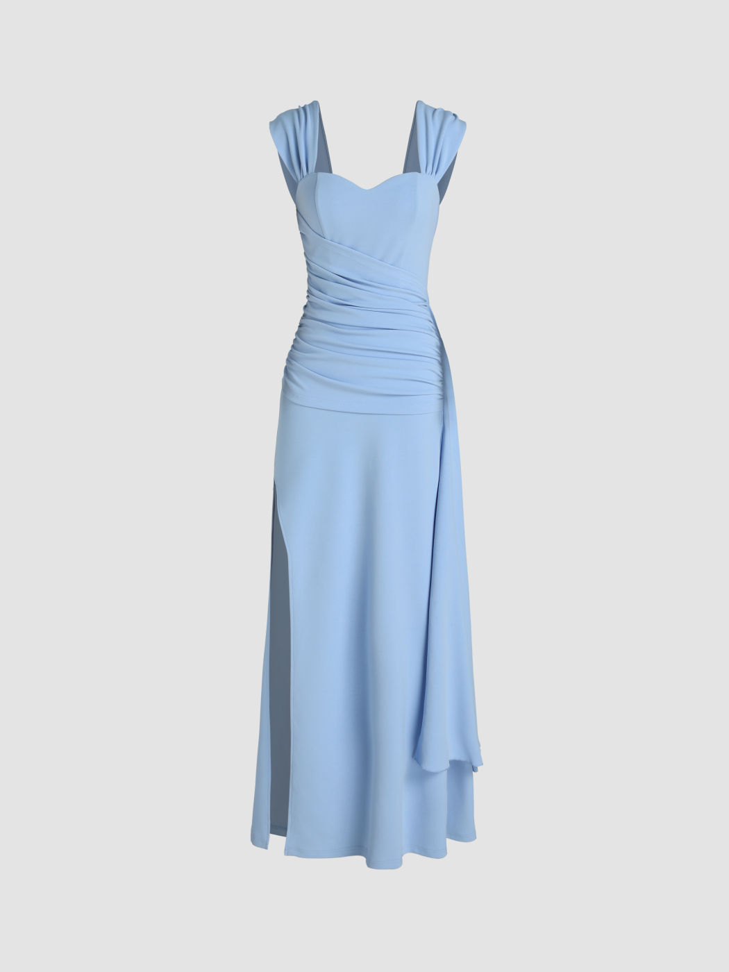 Satin Sweetheart Ruched Split Maxikleid