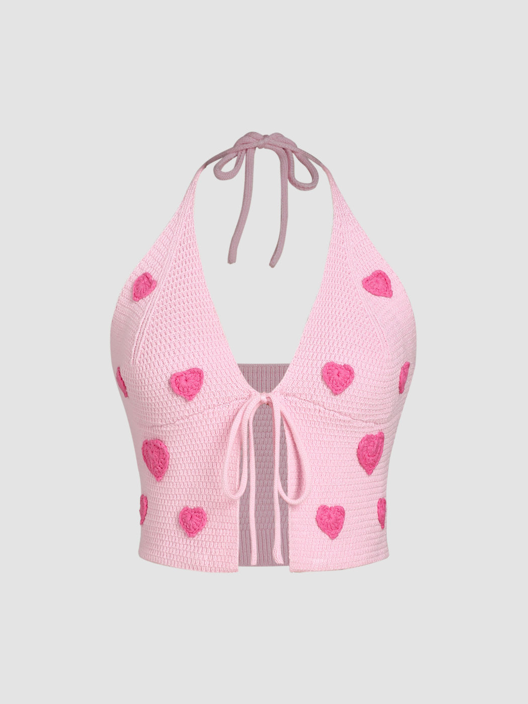 Neckholder Crop Cami Top aus Strick mit Herzmuster
