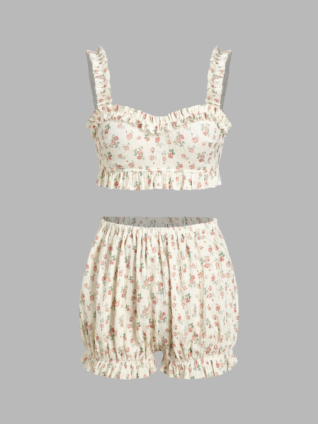 Floral Crop Tank Top & High Waist Shorts Set