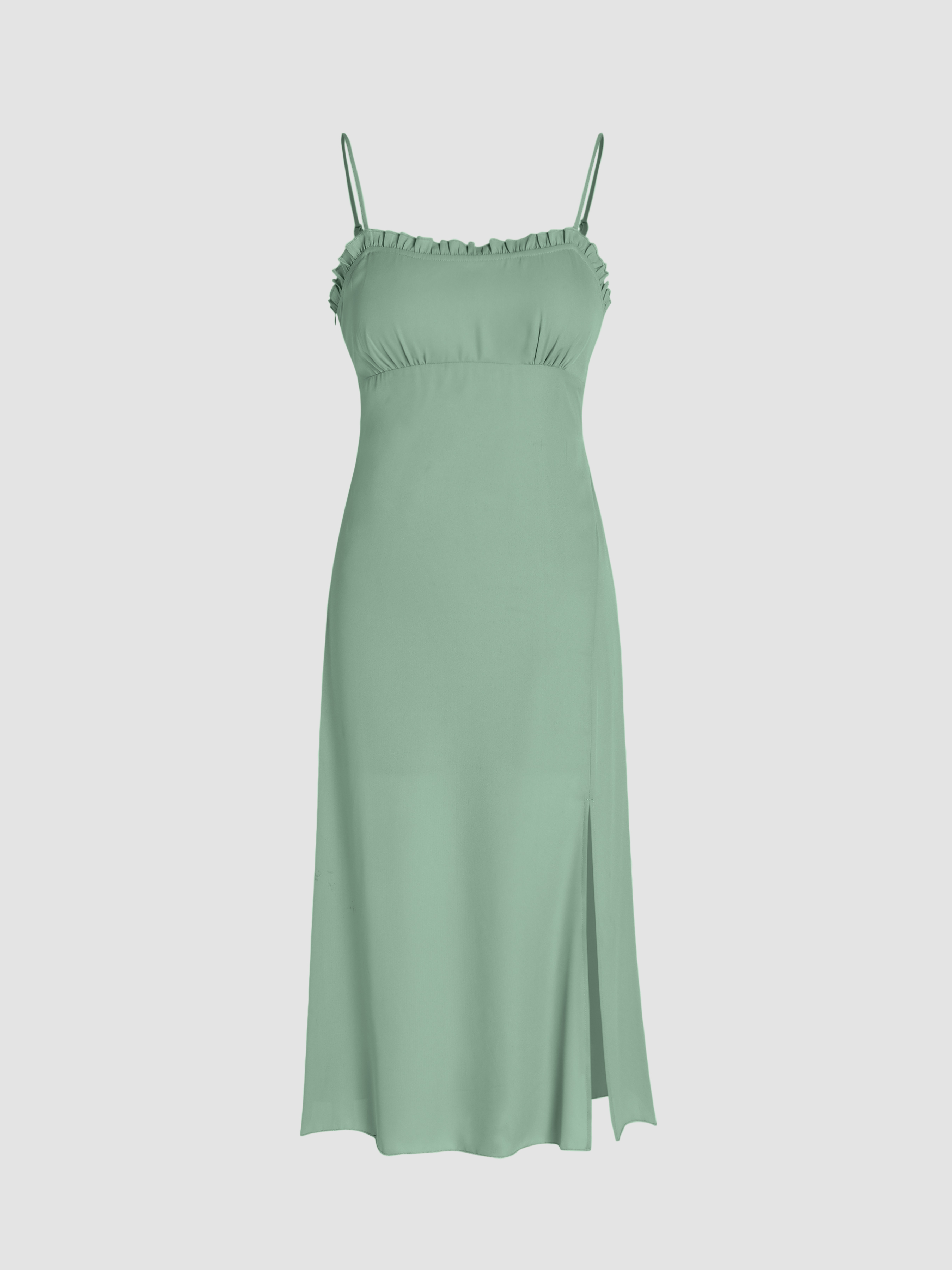 Wedding Guest Dress Square Neck Lettuce Trim Split Midi Dress For Daily ...