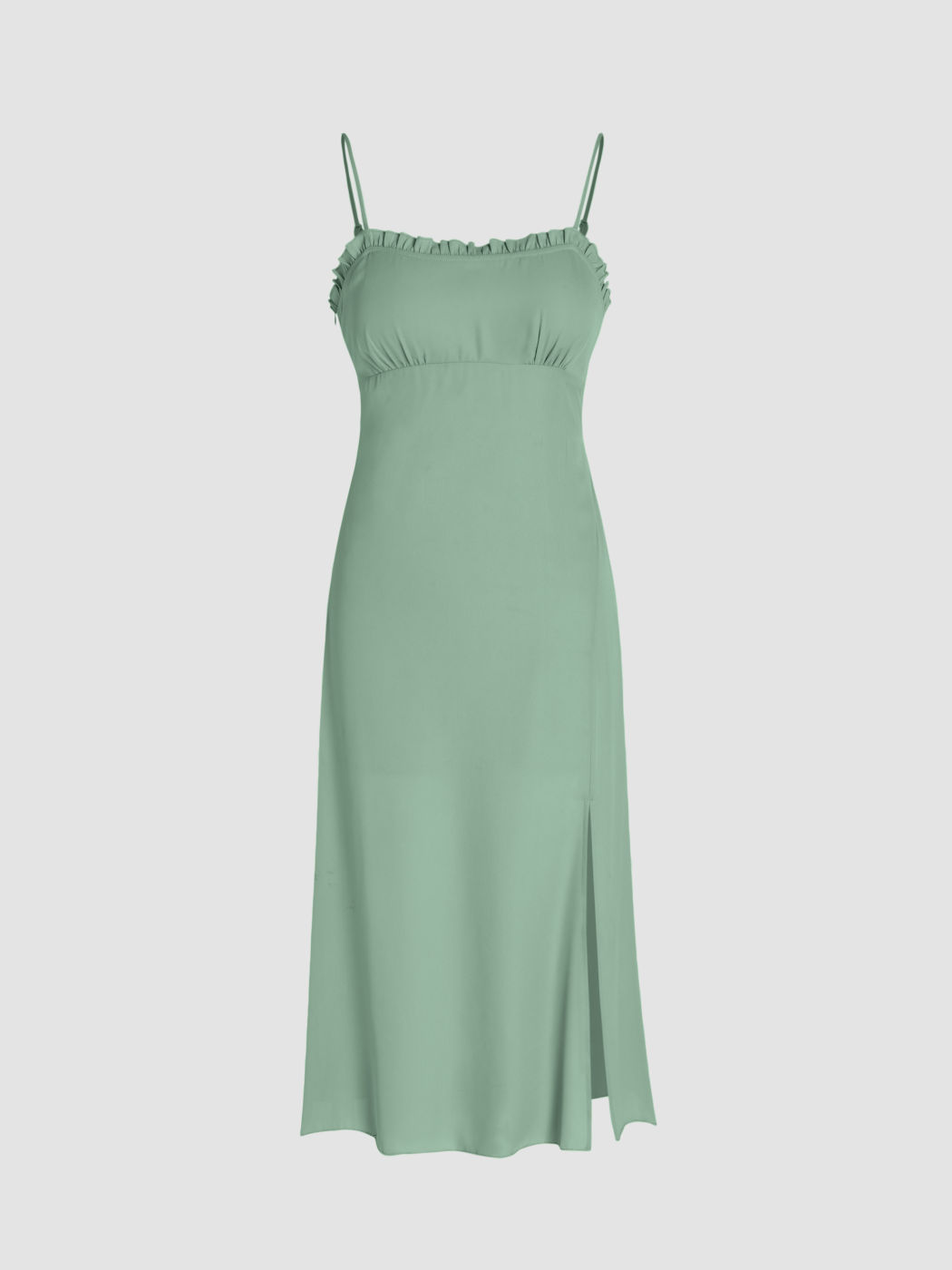 Wedding Guest Dress Square Neck Lettuce Trim Split Midi Dress For Daily Casual Date