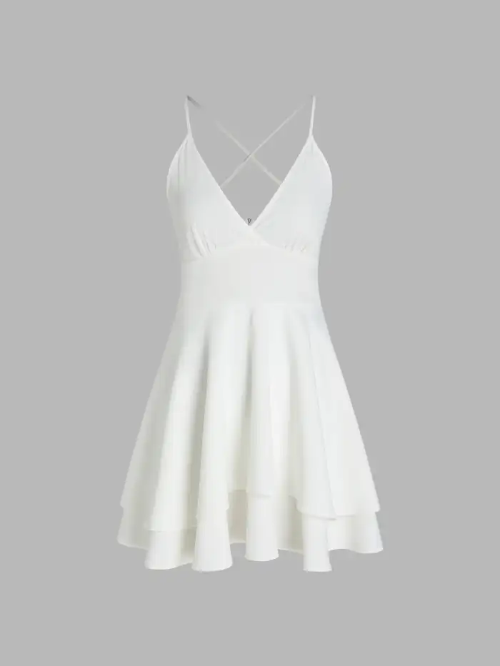 Woven V-neck Ruffle Sleeveless Mini Dress For Daily Casual