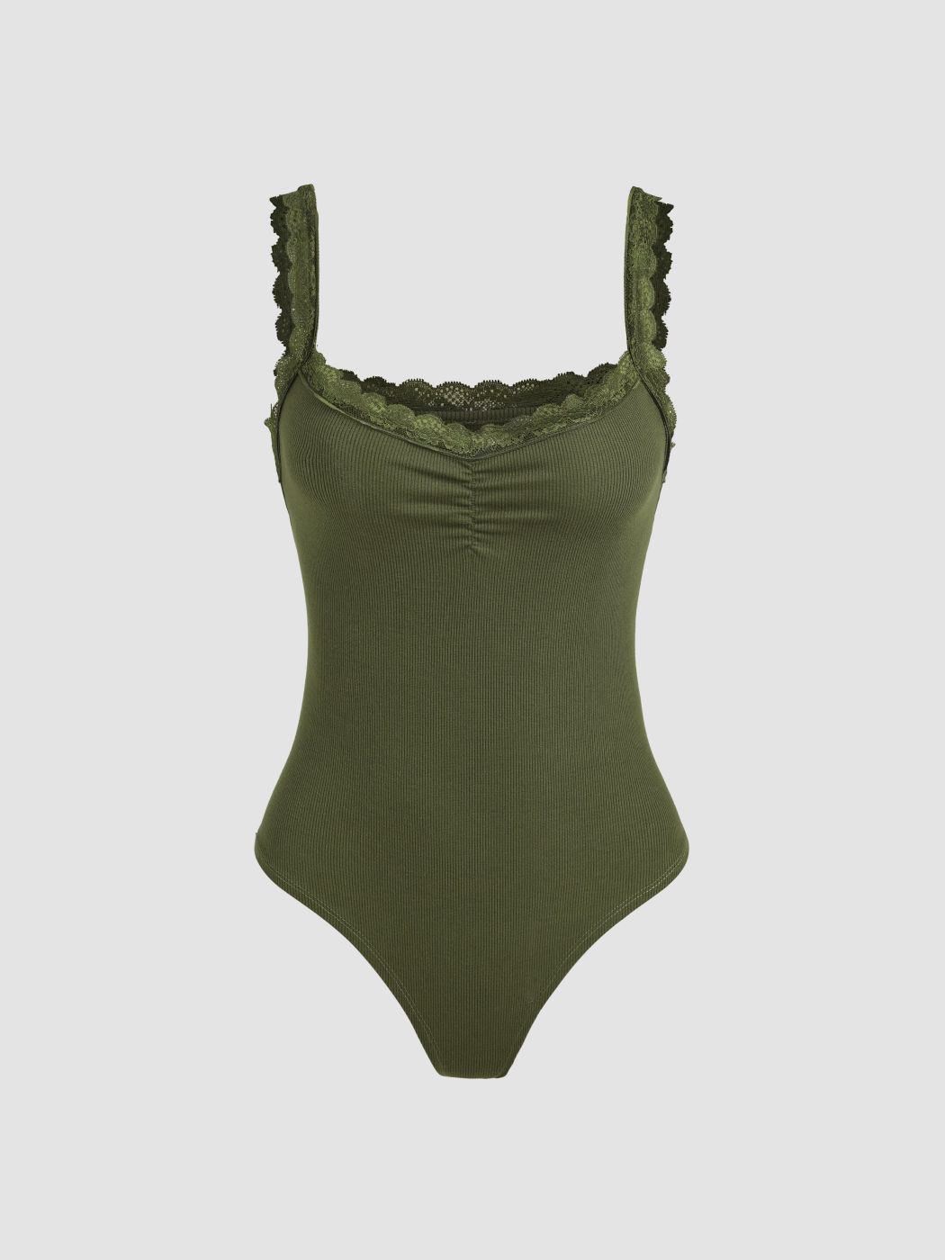 Bodysuit mit U-Ausschnitt und Spitzenbesatz