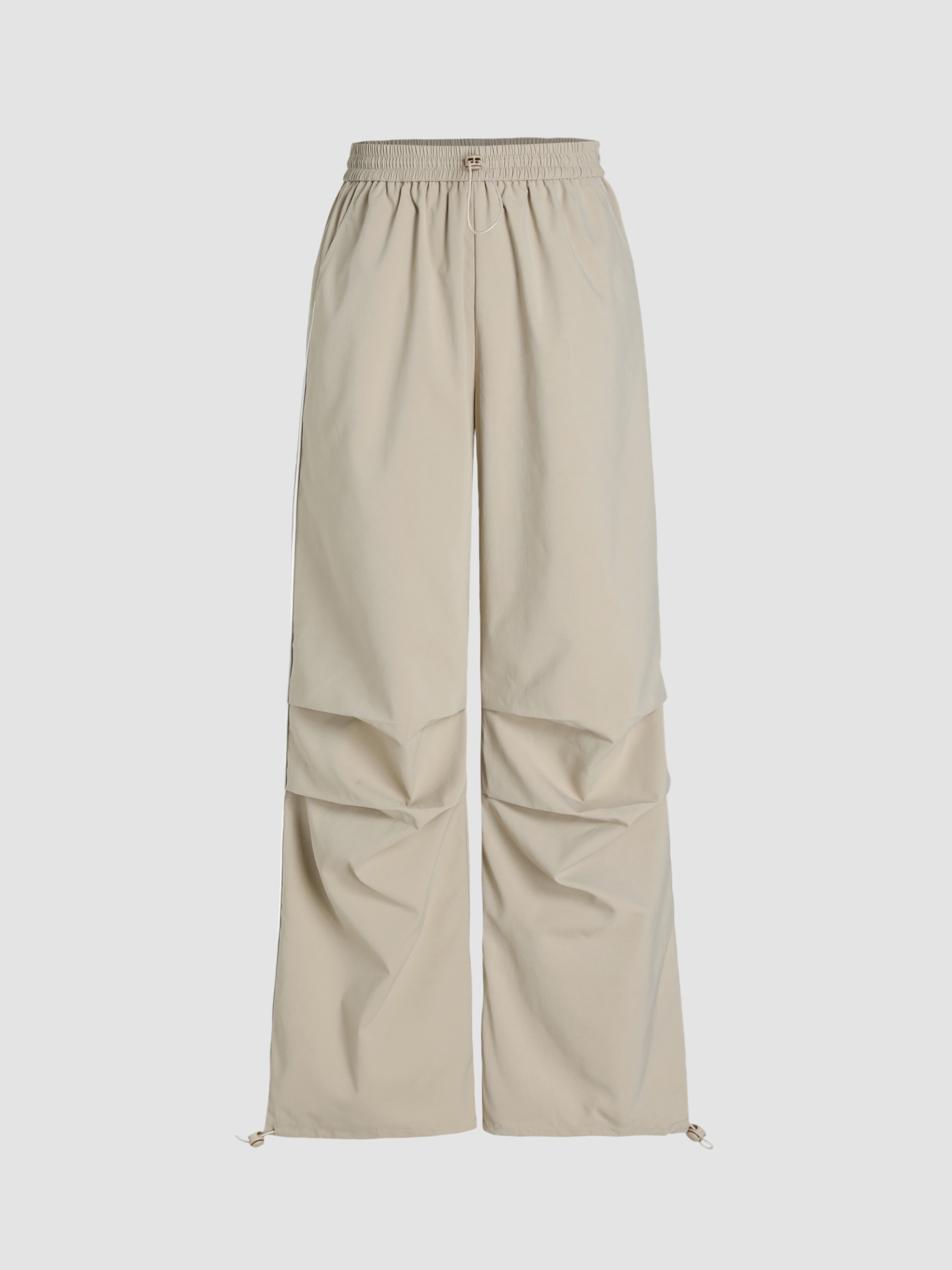 Solid Elastic Waist Wide Leg Cargo Pants Cider