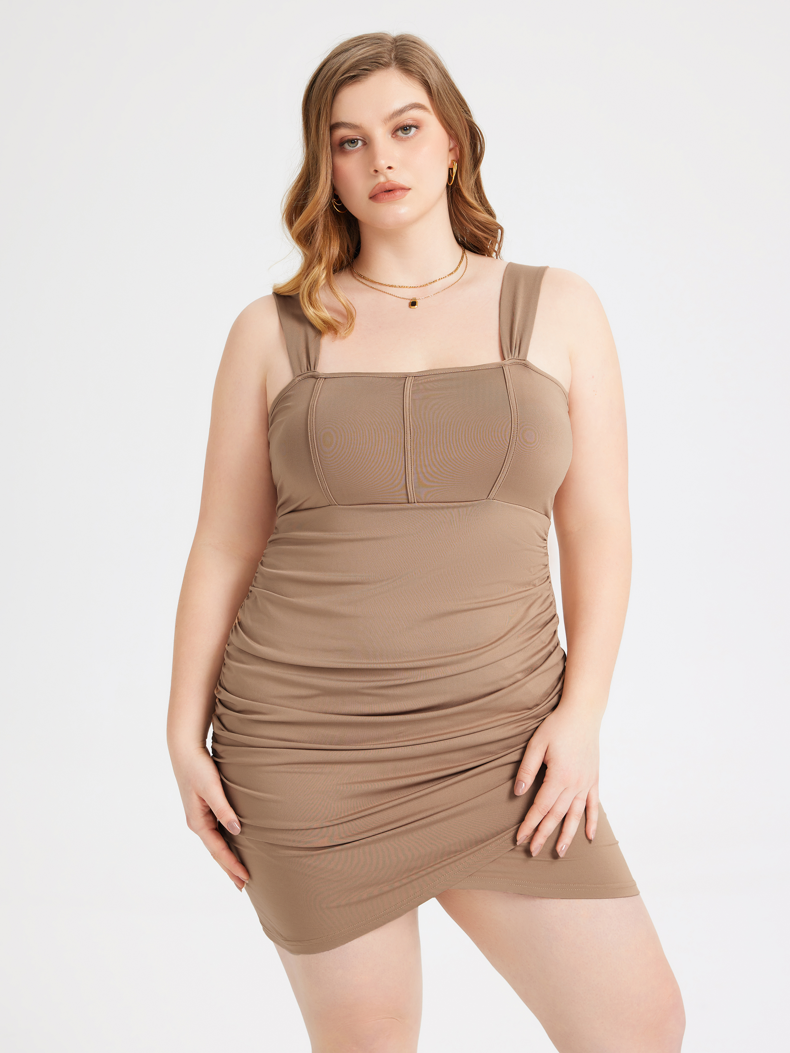 Plus size ruched mini 2024 dress