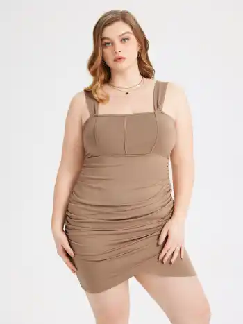 Solid Ruched Mini Dress Curve & Plus