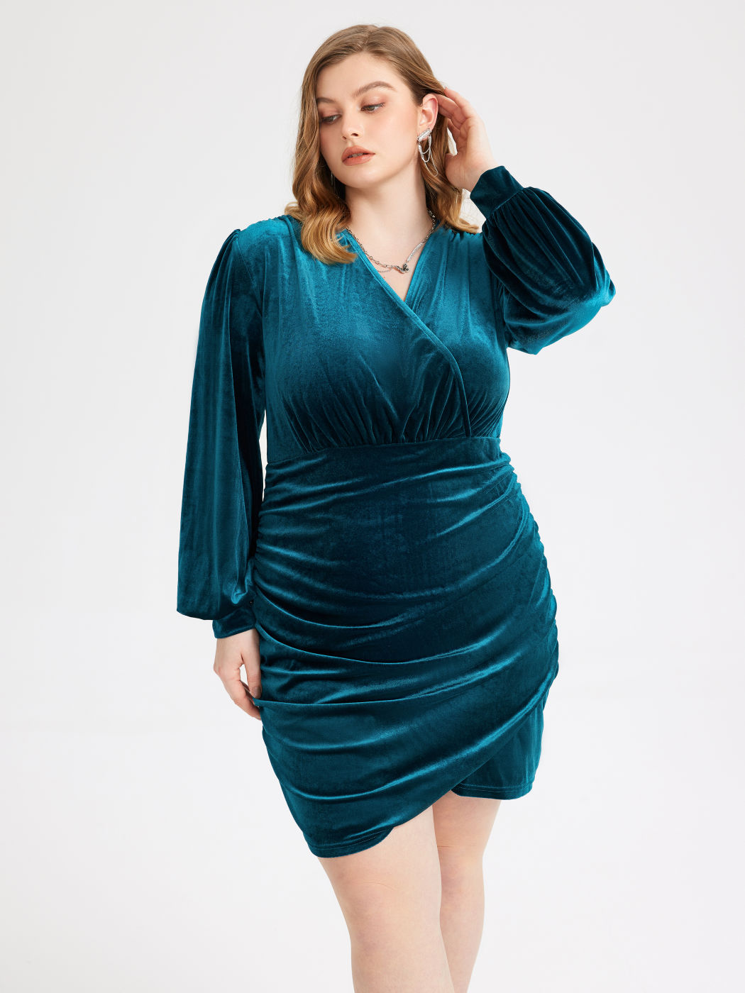 Charvi calf length stretchable velvet embroided dress main image 1