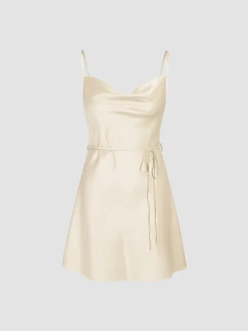 Solid Satin Cowl Neck Cami Mini Dress