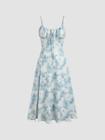 Nyar's Floral Knotted Split Midi Dress For Daily Casual Date Vacation