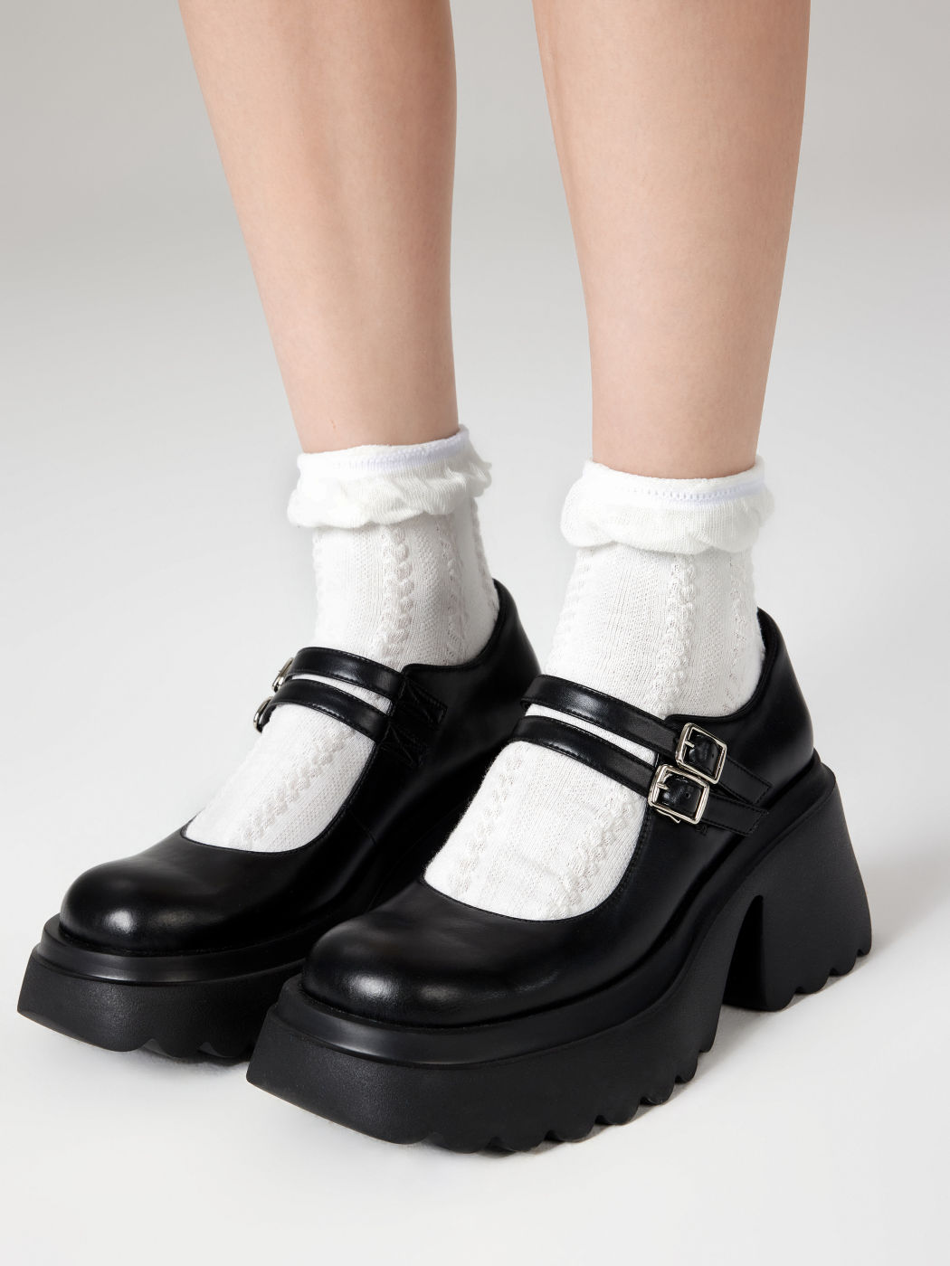 Chunky Heeled Double Strap Mary Jane Schuhe