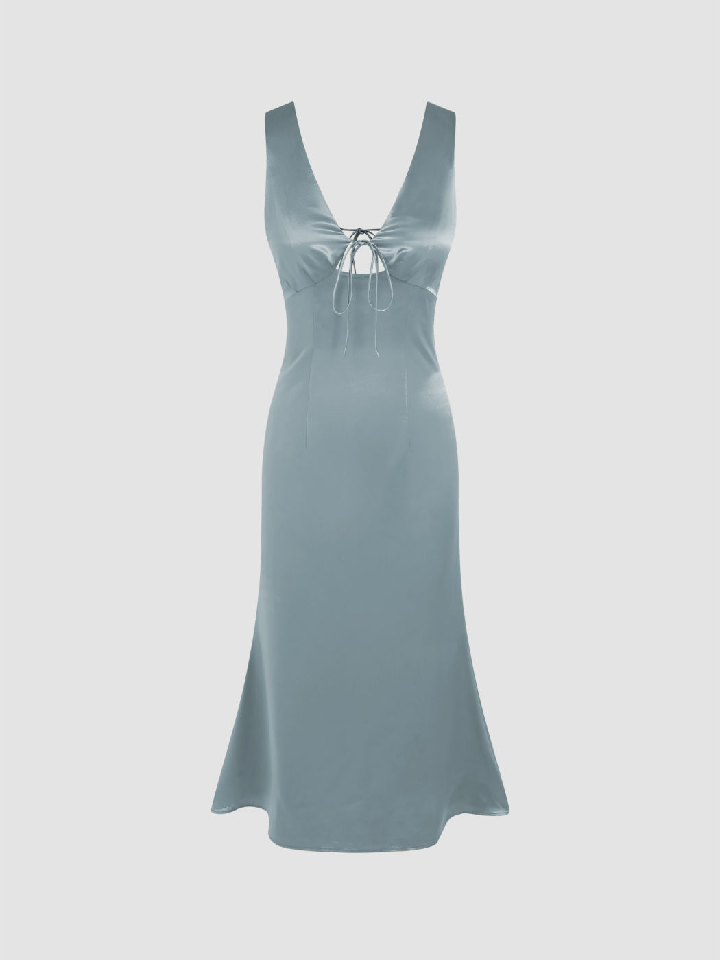 Satin V-neck Knotted Midi Dress