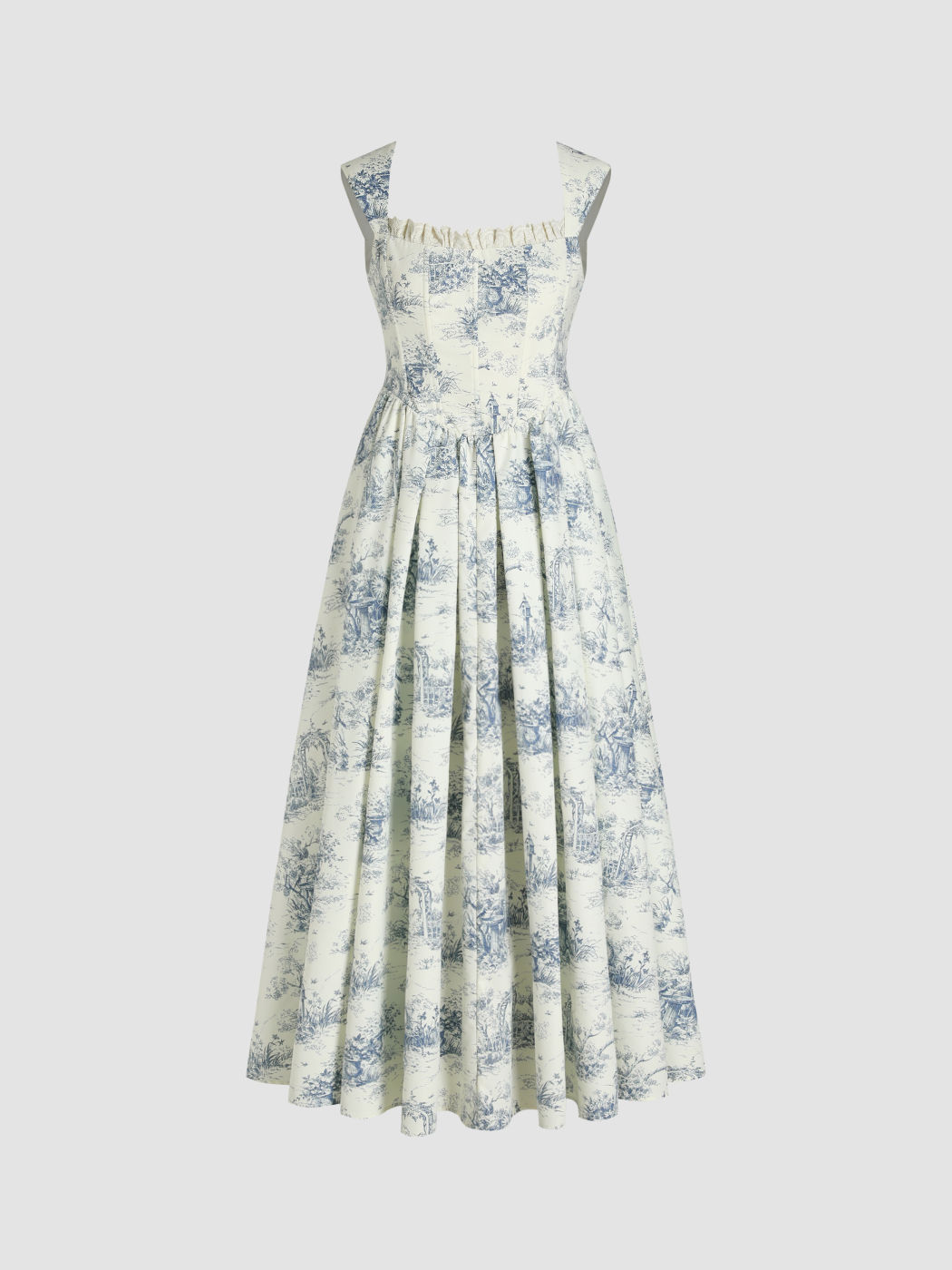 Toile de Jouy Maxikleid mit Rüschen