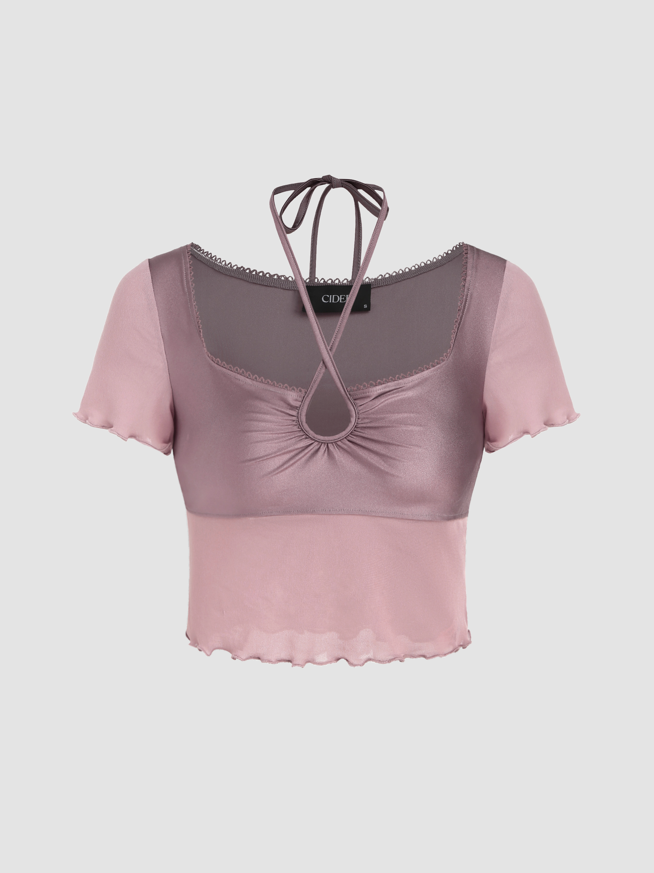 Mesh Mesh Halter Lettuce Trim Crop Top For Daily Casual Music Festival ...