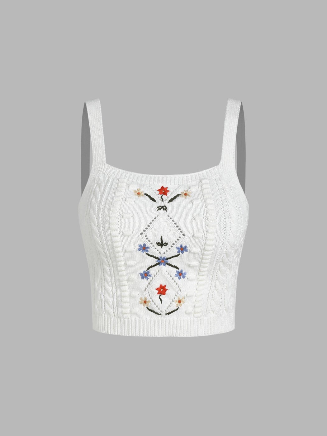 Blumiges Gestricktes Crop Tank Top mit Quadratischem Ausschnitt