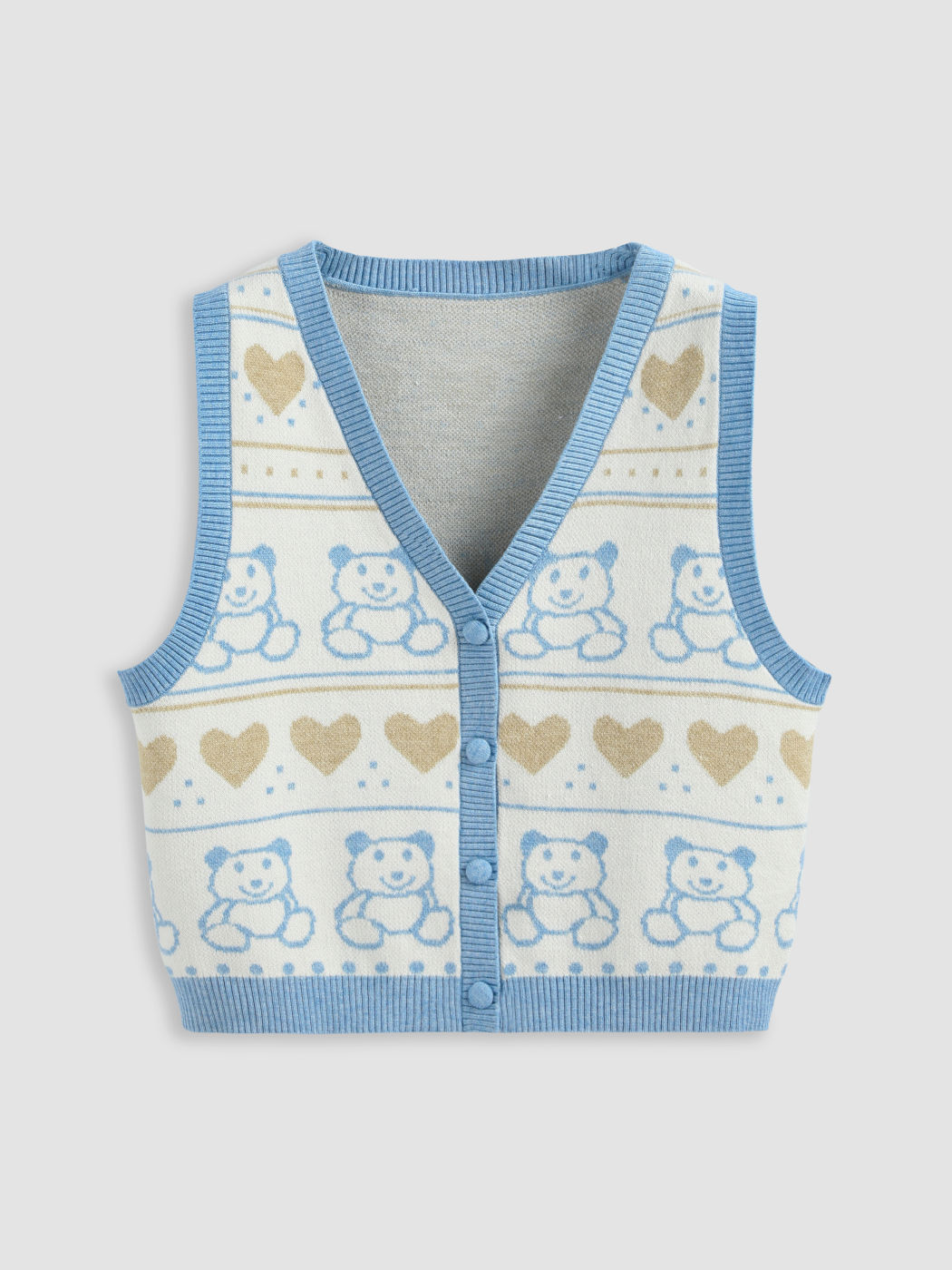 Contrasting Trim Button V-neck Knit Vest