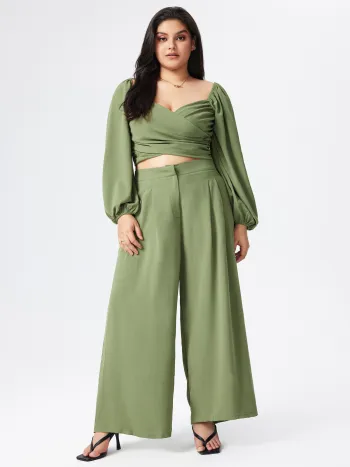 Einfarbige Taschen-Straight-Leg-Hosen Kurve & Plus
